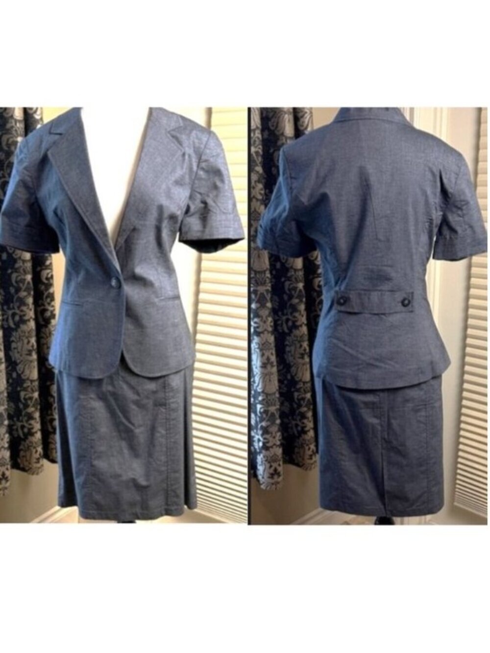 Smart Set Gray Skirt Suit 2 Piece Sz 9 Lined Blazer & Pencil Skirt Cotton Blend